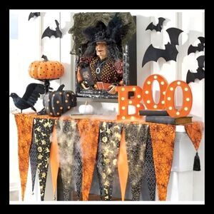 Grandin Road Bewitching Halloween Mantel Pennant Scarf Retired 2014 Bells